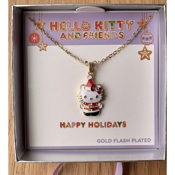 Hello Kitty Necklace Santa Claus Gold Flash Plated Christmas Pendant Novelty - Picture 1 of 6